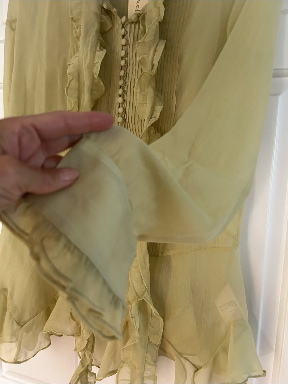 Anthropologie Letmebe Light Green Ruffled Blouse - Picture 2 of 9